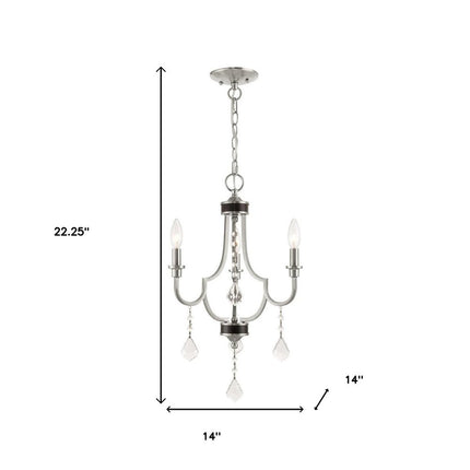 Nickel Three Light Metal Dimmable Chandelier With Shades