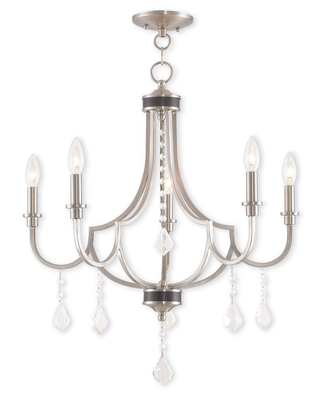 Nickel Five Light Metal Dimmable Chandelier With Shades HomeRoots