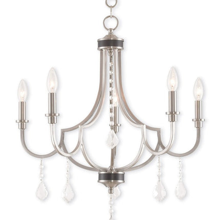 Nickel Five Light Metal Dimmable Chandelier With Shades