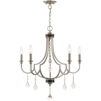Nickel Five Light Metal Dimmable Chandelier With Shades