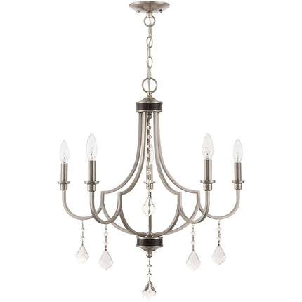 Nickel Five Light Metal Dimmable Chandelier With Shades