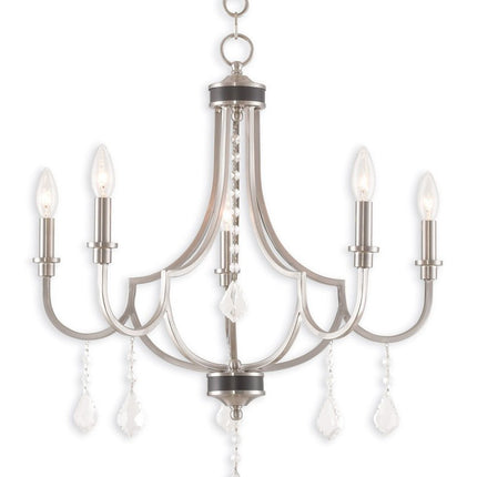 Nickel Five Light Metal Dimmable Chandelier With Shades