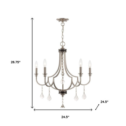 Nickel Five Light Metal Dimmable Chandelier With Shades