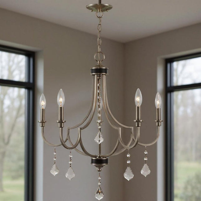 Five Light Dimmable Chandelier With Shades HomeRoots