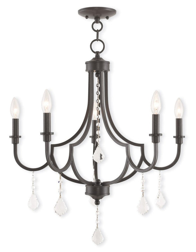 Bronze Five Light Metal Dimmable Chandelier With Shades HomeRoots