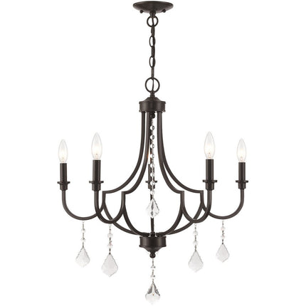 Bronze Five Light Metal Dimmable Chandelier With Shades