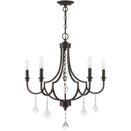 Bronze Five Light Metal Dimmable Chandelier With Shades