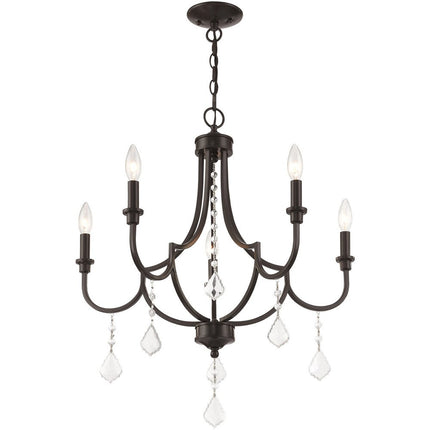Bronze Five Light Metal Dimmable Chandelier With Shades