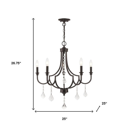 Bronze Five Light Metal Dimmable Chandelier With Shades