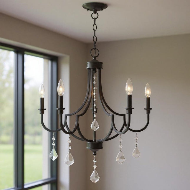 Five Light Dimmable Chandelier With Shades HomeRoots