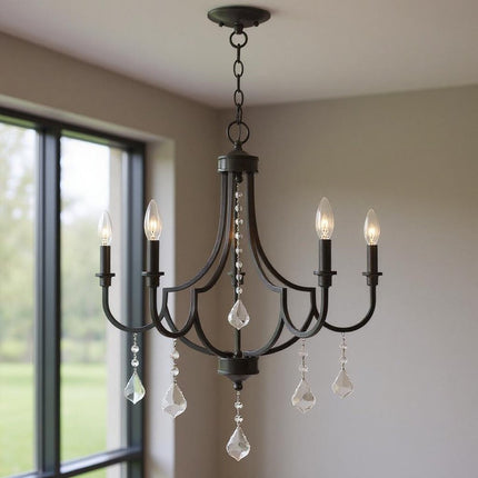 Bronze Five Light Metal Dimmable Chandelier With Shades