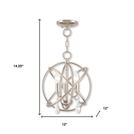 Nickel Three Light Metal Dimmable Chandelier With Shades