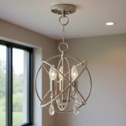 Nickel Three Light Metal Dimmable Chandelier With Shades