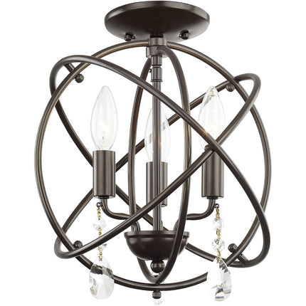 Bronze Three Light Metal Dimmable Chandelier With Shades