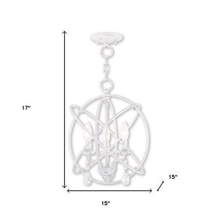 White Three Light Metal Dimmable Chandelier With Shades