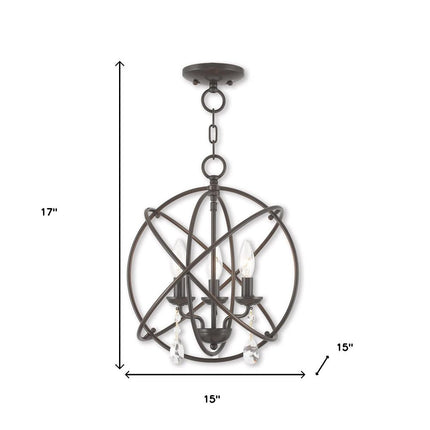 Bronze Three Light Metal Dimmable Chandelier With Shades