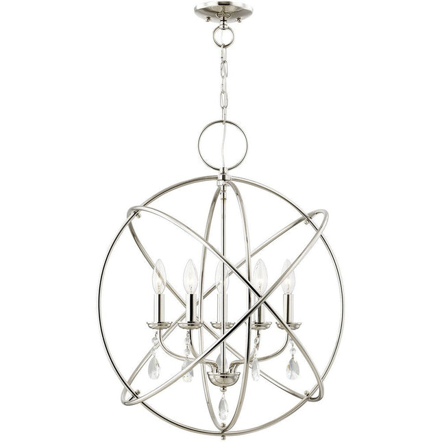 Nickel Five Light Metal Dimmable Chandelier With Shades HomeRoots