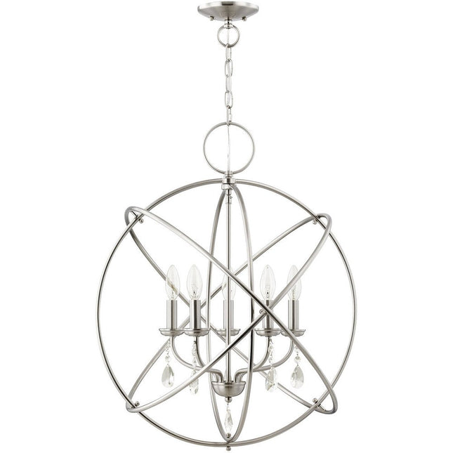 Nickel Five Light Metal Dimmable Chandelier With Shades HomeRoots