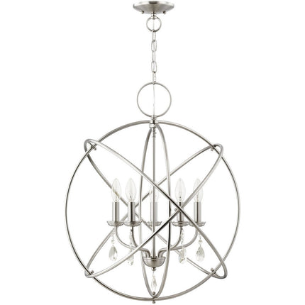 Nickel Five Light Metal Dimmable Chandelier With Shades