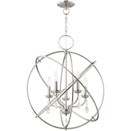 Nickel Five Light Metal Dimmable Chandelier With Shades