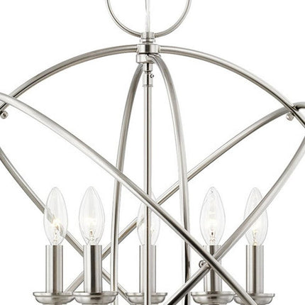 Nickel Five Light Metal Dimmable Chandelier With Shades