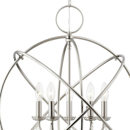 Nickel Five Light Metal Dimmable Chandelier With Shades