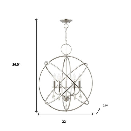 Nickel Five Light Metal Dimmable Chandelier With Shades