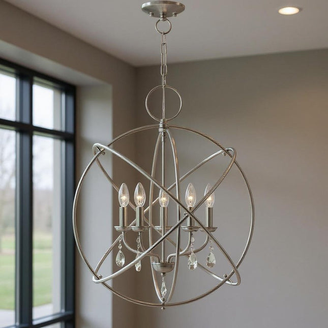 Five Light Dimmable Chandelier With Shades HomeRoots