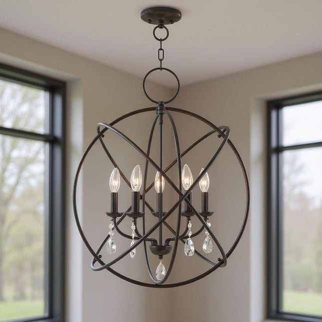 Five Light Dimmable Chandelier With Shades HomeRoots