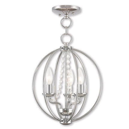 Silver Three Light Metal Dimmable Chandelier With Shades