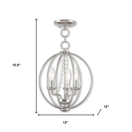 Silver Three Light Metal Dimmable Chandelier With Shades
