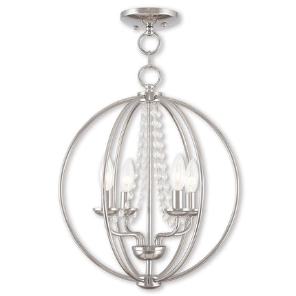 Silver Four Light Metal Dimmable Chandelier With Shades