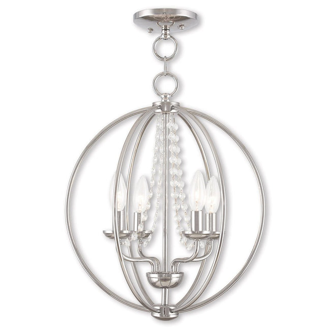 Silver Four Light Metal Dimmable Chandelier With Shades