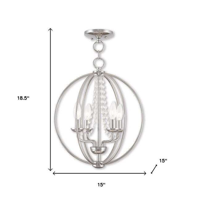 Silver Four Light Metal Dimmable Chandelier With Shades