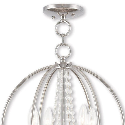 Silver Four Light Metal Dimmable Chandelier With Shades