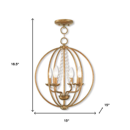 Gold Four Light Metal Dimmable Chandelier With Shades