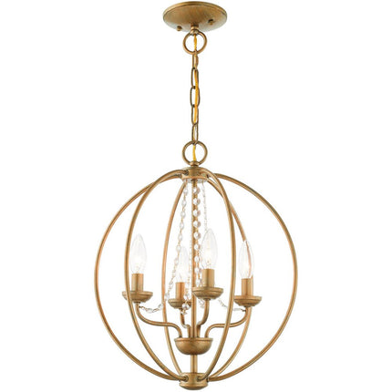 Gold Four Light Metal Dimmable Chandelier With Shades