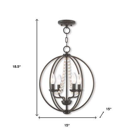 Bronze Four Light Metal Dimmable Chandelier With Shades