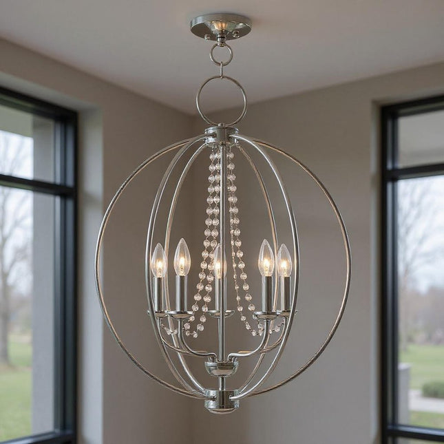 Five Light Dimmable Chandelier With Shades HomeRoots