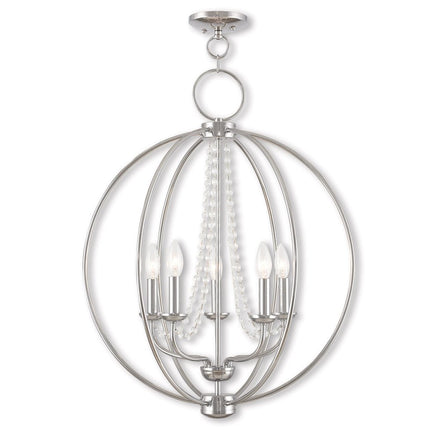 Silver Five Light Metal Dimmable Chandelier With Shades