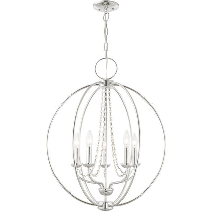 Silver Five Light Metal Dimmable Chandelier With Shades
