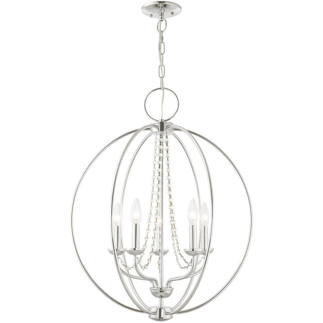 Silver Five Light Metal Dimmable Chandelier With Shades HomeRoots