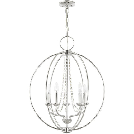 Silver Five Light Metal Dimmable Chandelier With Shades