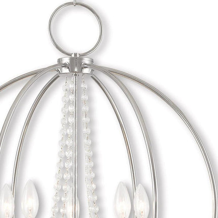 Silver Five Light Metal Dimmable Chandelier With Shades