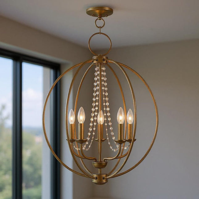Five Light Dimmable Chandelier With Shades HomeRoots