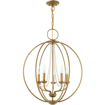 Antiqued Gold Five Light Metal Dimmable Chandelier With Shades