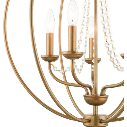 Antiqued Gold Five Light Metal Dimmable Chandelier With Shades
