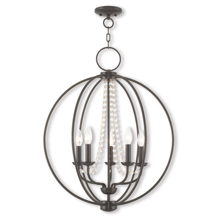 Bronze Five Light Metal Dimmable Chandelier With Shades