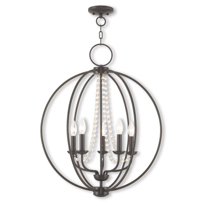 Bronze Five Light Metal Dimmable Chandelier With Shades
