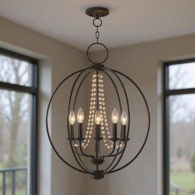 Five Light Dimmable Chandelier With Shades HomeRoots